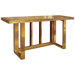 Rare Folding Console by Jansen in Brass and Red Lacquer